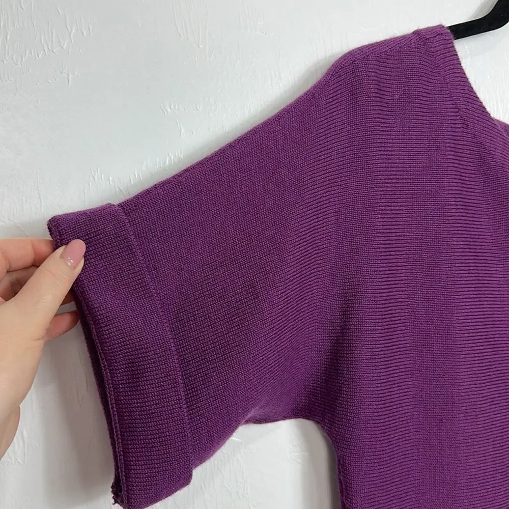 Eileen Fisher Wool Short Sleeve Round Neck Sweater In Purple Size S